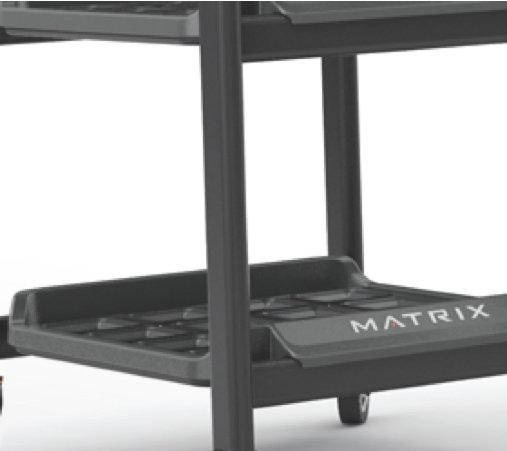 3 полки со специальными прорезиненными гнездами для хранения мячей, гирь, ковриков для йоги и других аксессуаров