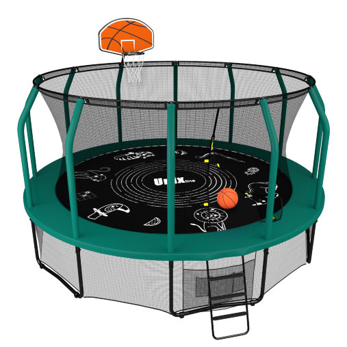 Батут пружинный с защитной сеткой UNIX line SUPREME GAME 14ft + Basketball
