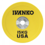 Бампированный диск IVANKO OBPX-C 15 кг (желтый) для пауэрлифтинга и кроссфита