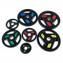 Олимпийский обрезиненный диск AeroFit 1.25 кг, черно-желтый. Посадочное кольцо из нержавеющей стали, Ø 51,5 мм