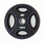 Диск олимпийский полиуретановый черный с четырьмя хватами 15 кг Original Fit.Tools ф50 мм
