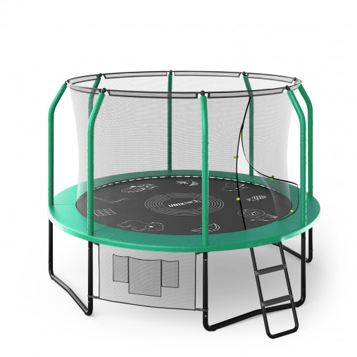 Батут UNIX line SUPREME GAME 10 ft (3,05 м) зеленый, с внутренней защитной сетью и лестницей
