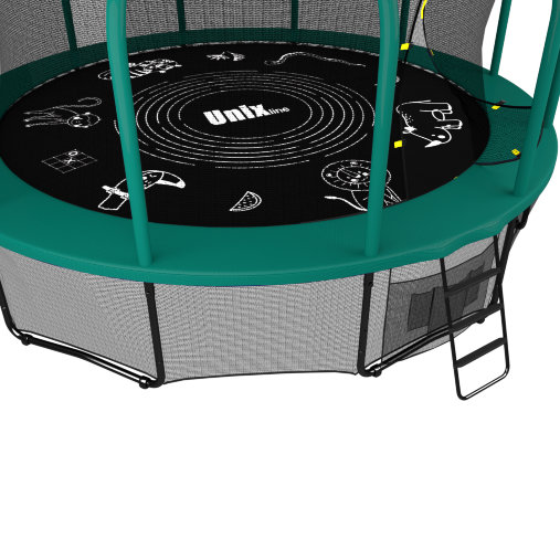 Батут каркасный UNIX line 12 ft (3.66 м) SUPREME GAME (green) с внутренней защитной сетью, зеленый