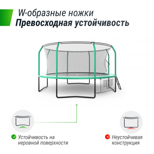 Батут каркасный UNIX line 14 ft (4.27 м) SUPREME GAME (зеленый) с внутренней защитной сетью и лесницей
