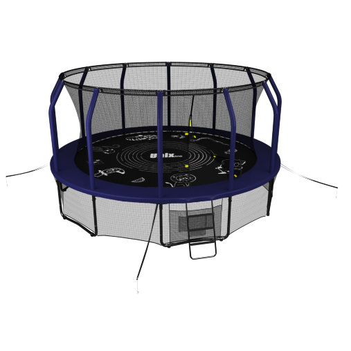 Батут каркасный UNIX line 14 ft (4.27 м) SUPREME GAME (синий) с внутренней защитной сетью и лесницей