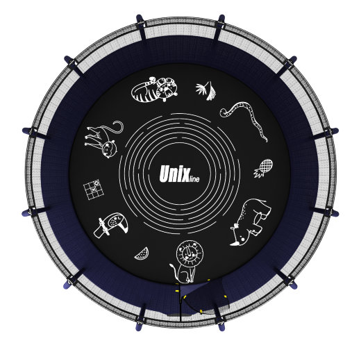 Батут каркасный UNIX line 14 ft (4.27 м) SUPREME GAME (синий) с внутренней защитной сетью и лесницей