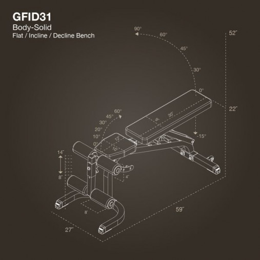 Универсальная регулируемая силовая скамья Body-Solid GFID31 (черная) для пресса, упражнений со штангой и гантелями